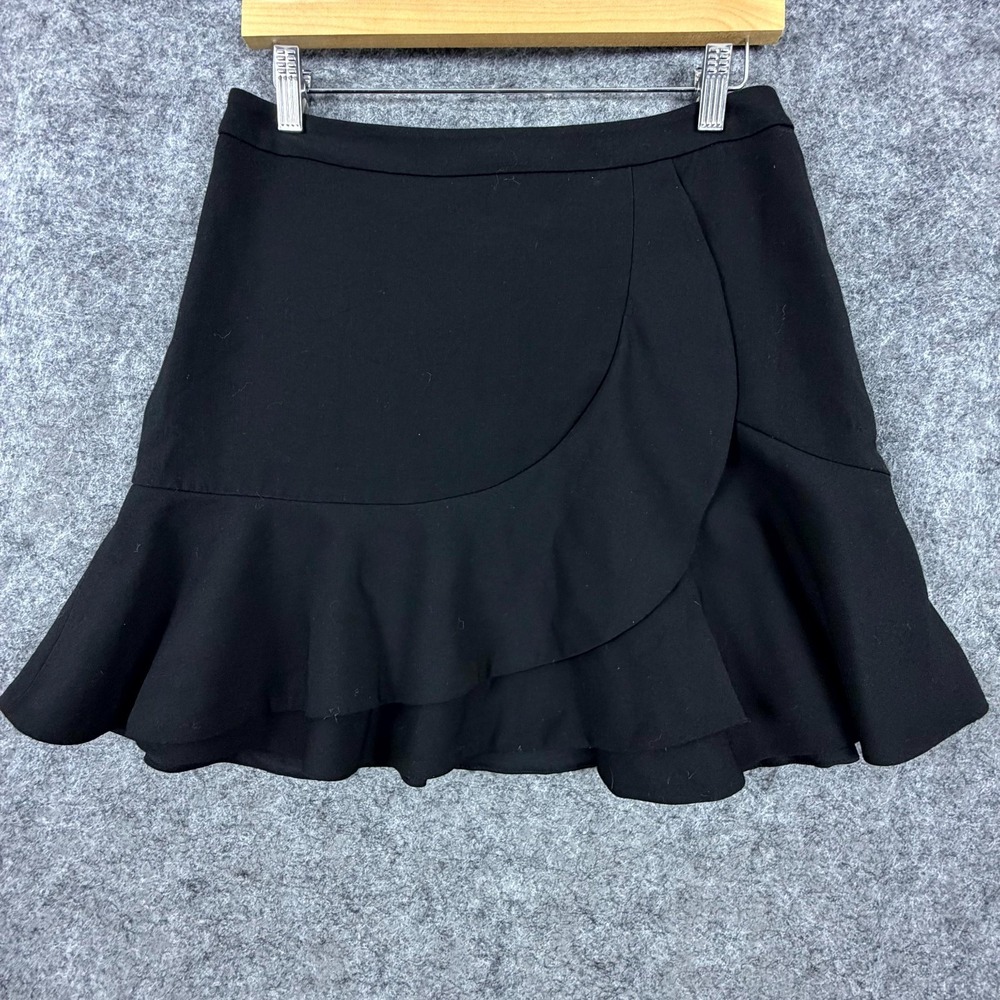 BCBG Max Azria Kimberly A Line Skirt Womens Small Black Ruffle Stretch Career